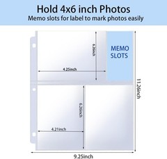 4×6 Photo Sleeves Clear for 3 Ring Binder (240 Pictures), Heavy Transparent