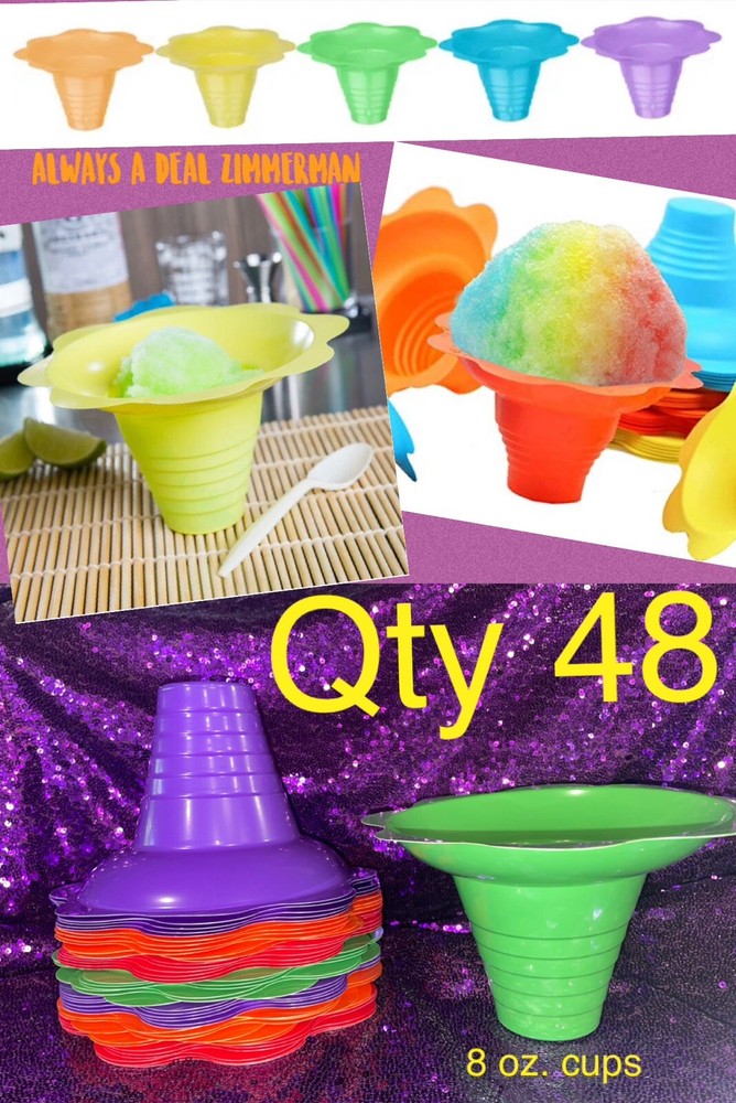 Snow Cone Cups Flower Shaped Shaved Ice 8 OZ Plastic BOWL ICE CREAM COTTON CANDY