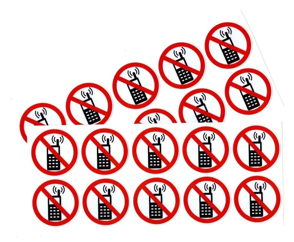 NO CELL PHONE white stickers | 20 ct | size 1.5″ dia | decal outdoor durable