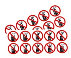 NO CELL PHONE white stickers | 20 ct | size 1.5″ dia | decal outdoor durable