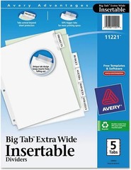Big Tab(TM) Extra-Wide White Insertable Dividers 9.25×11-1/8in 5 Tab – 1EA