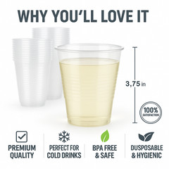 Metro Source 7 oz Clear Plastic Cups 1200 Count | Durable Disposable PP Cups