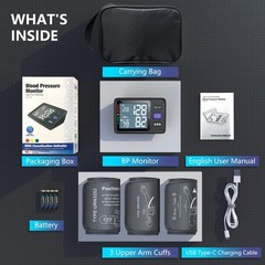 Blood Pressure Machine Upper Arm, 3 Size Cuffs, S, M/L and XL, Small 7″-9″, M…