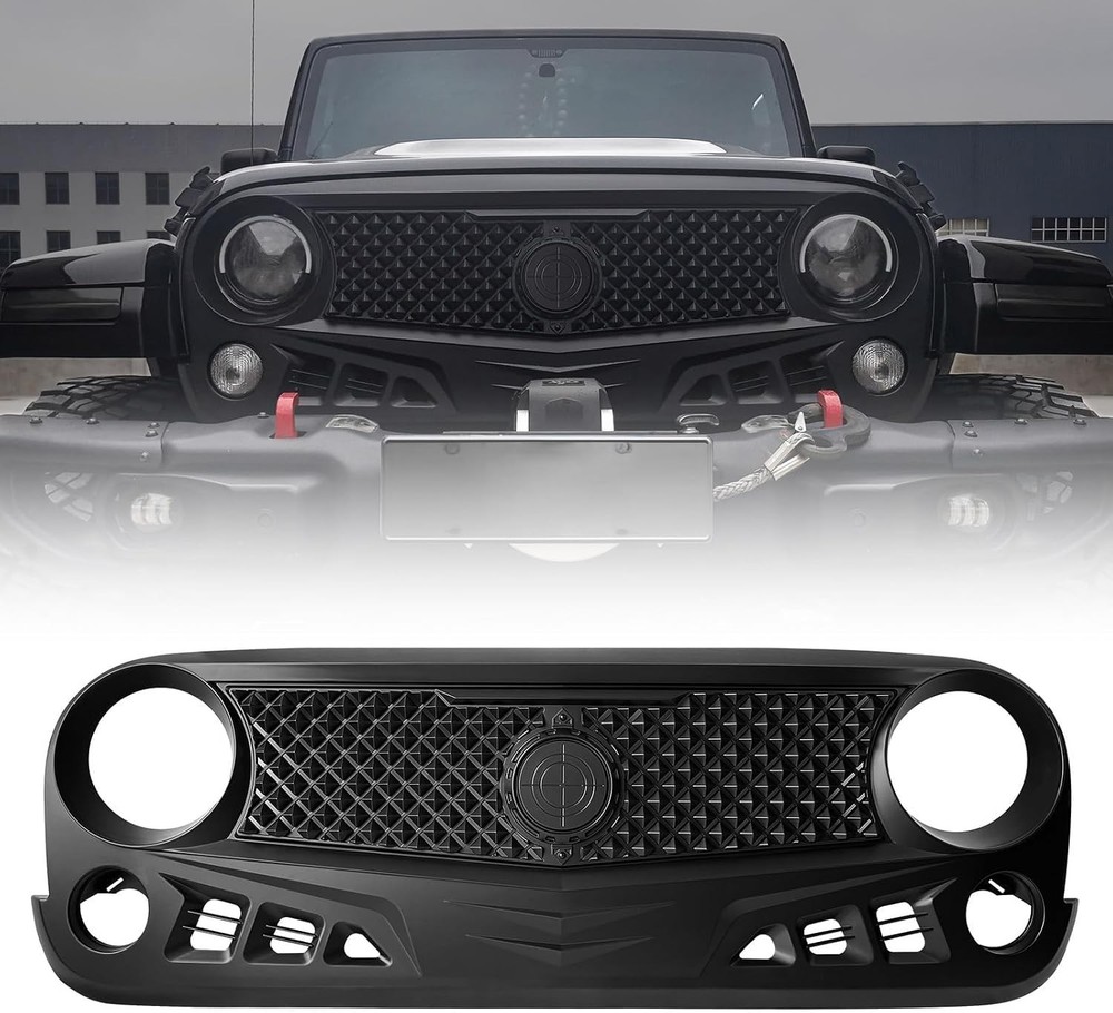 Front Grill with Mesh Matte Black Grille For Jeep Wrangler 2007-2018 Rubicon