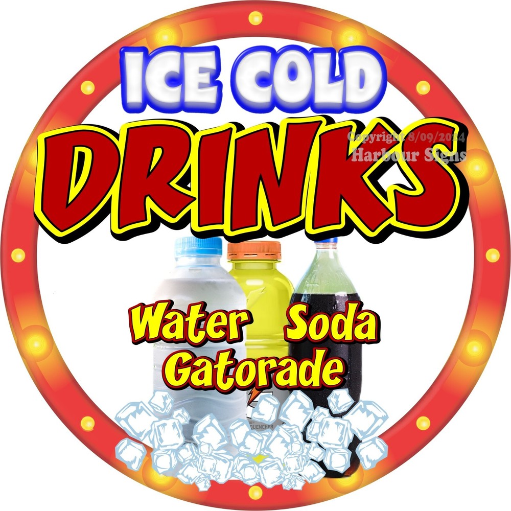 Ice Cold Drinks DECAL Soda Water Concession Food Truck Sticker c2
