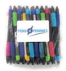 30ct Lot Misprint Click Pens MAXGLIDE Hub Pen: MULTICOLOR Thick Rubber Grip