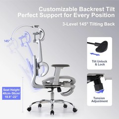 Office Chair with Footrest, Ergonomic Chair with 3D Headrest, Computer Chair wit