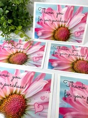Thank You For Your Purchase Daisy Post Cards, Thank You Stickers, 25 Sets=50 pcs
