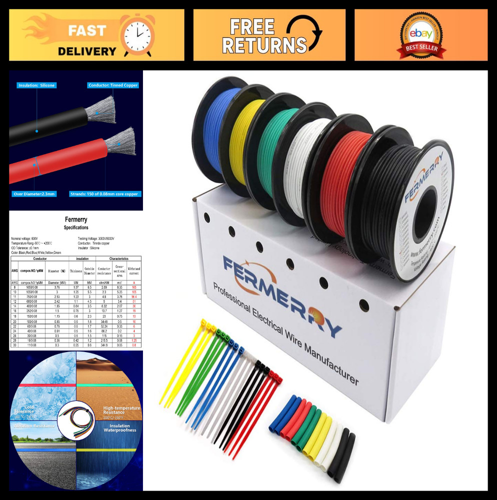 18 AWG Silicone Stranded Wire Kit – 25ft Each, 6 Colors, Tinned Copper Electrica