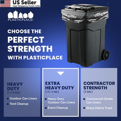 Plasticplace 95-96 Gallon Garbage Can Liners 1 Count (Pack of 25), Black