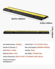 VEVOR Cable Protector Ramp Rubber Cord Cover 22000 lbs/axle Capacity 2 Channel