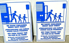 2 – Bus / Transit Vinyl Decals BE SAFE! CHILDREN MUST EXIT FIRST 4 Languages