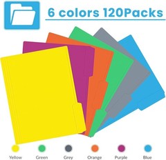 8/30/120 Pack Colored File Folders, 1/3 Cut Tab Letter Size 8.5″ x 11″ Manila