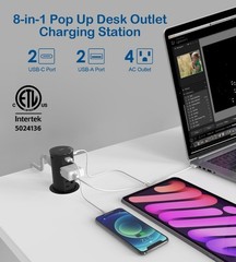 2.5 inch Hole Pop up Outlet for Countertop,20W 4 Outets & 4 USB Ports, Black 15A