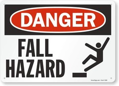 U9-2104-NP_10x14 Danger Fall Hazard Sign 10×14 Inch Plastic Black Red on White