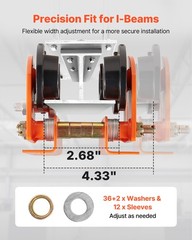 VEVOR Electric Hoist Manual Trolley 1100lbs/0.5Ton 2.68″-4.33″ I-Beam Adjustable