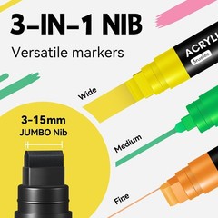 12 Colors Jumbo Markers, 15mm Jumbo Felt Tip, Acrylic Paint Markers for Rock