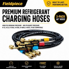 Fieldpiece HR3B HVAC Ball Valve Hose Set (3) 1/4 x 1/4 Refrigerant Charging Hose