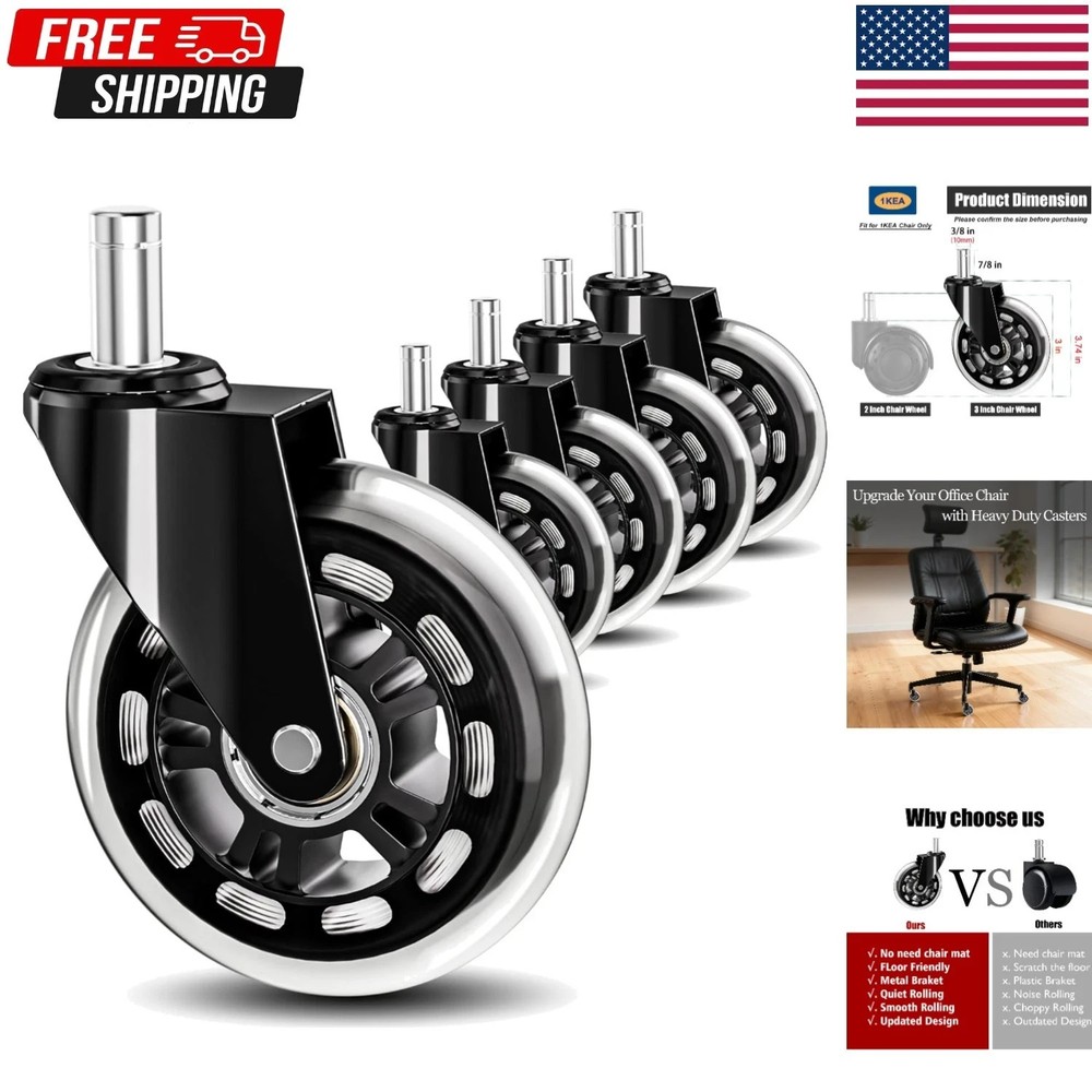 IKEA Office Chair Wheels Replacement for Hardwood Floor and Carpet, 10mm Stem…