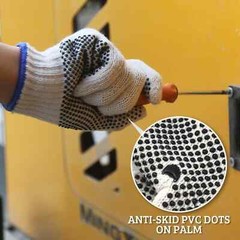 12 Pairs Wear Cotton Polyester String Knit Work Gloves With One Side Dots MEDIUM