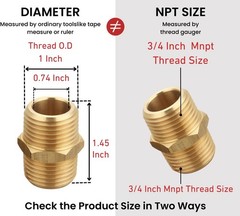 3/4 Inch NPT Brass Nipple Male Pipe Fitting Adapter, 2 Piece