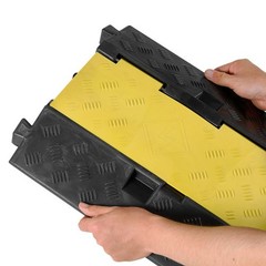 Heavy-Duty Cable Protector Ramp: 22000lb/axle, 2-Channel Rubber, Flip-Top