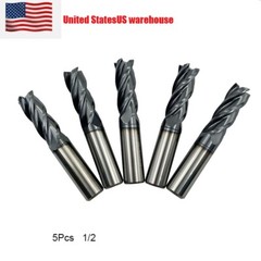 NEW! ! 5PCS 1/2 ” 4 FLUTE LONG CARBIDE END MILL – TiALN COATED