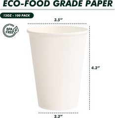 Paper Coffee Cups 12 oz 100 Pack Disposable Hot Coffee Cup 12oz White To Go Cups