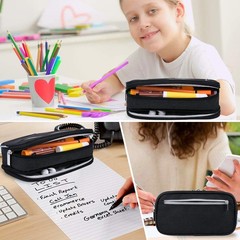 Large Capacity Pencil Case with 3 Multifunctional Compartments Pouch Holder for