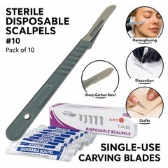 10 PCS STERILE DISPOSABLE SCALPELS #10-SINGLE USE-DENTAL, SURGICAL, DERMAPLANING