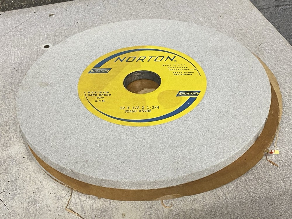Norton 32A60-K5VBE Surface Grinding Wheel 12 x 1/2 x 1-3/4 Made in USA, 2070 RPM