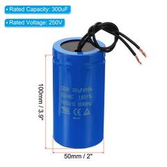 2Pack 300uF 250VAC CD60 Run Capacitor 2Wires 50/60Hz Motor Starting Capacitor