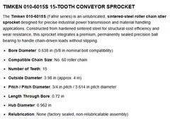 1 NEW TIMKEN 010-6015S 15-TOOTH CONVEYOR SPROCKET NIB ***MAKE OFFER***