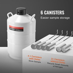20L Aluminum LN2 Tank with 6 Canisters, Vacuum Insulated