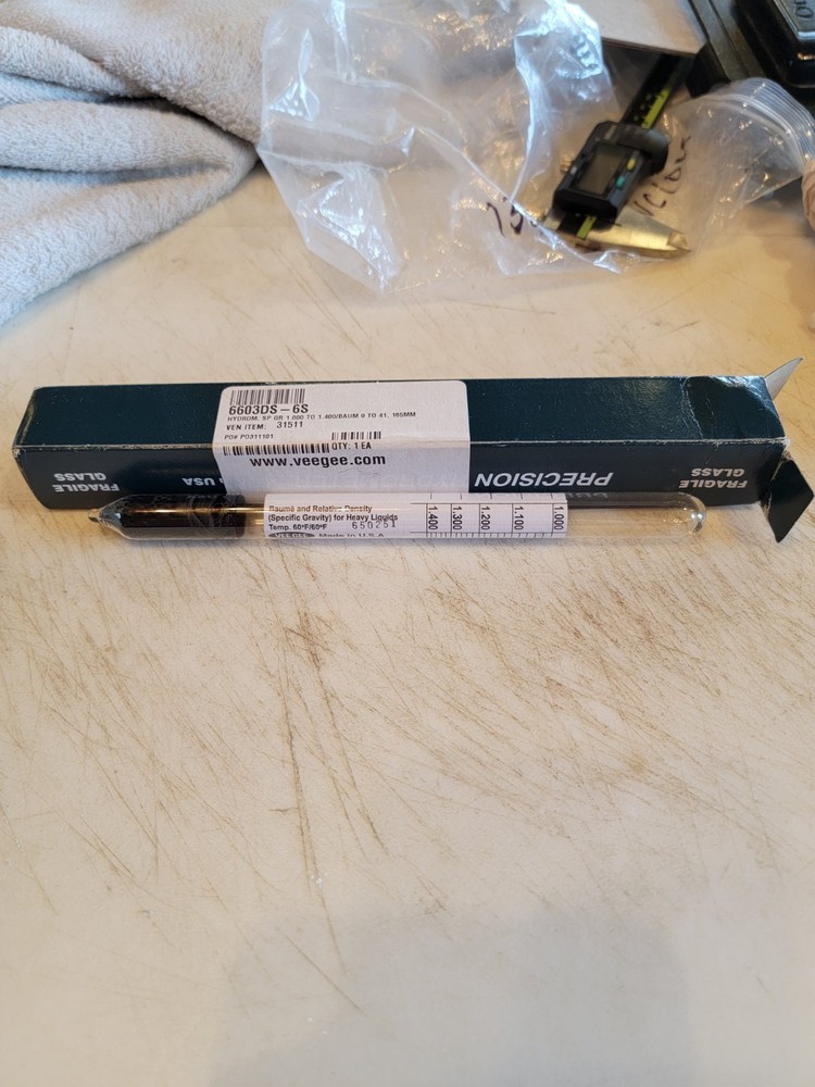 VEE GEE 6603DS-6S Hydrometer,Specific Gravity/Baume,165mmL 20KL44