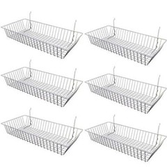 Wire Baskets for Grid Wall and Slat Wall – Wire Basket 24″ L x 12″ D x 4″ H -6PK