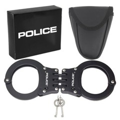 POLICE Handcuffs Double Lock Heavy Duty Metal Steel Professional Hinged Black