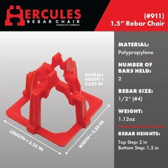 Hercules Plastic 1-1/2″ Rebar Chair – (50 Count) Superior Strength 1.5″, Red