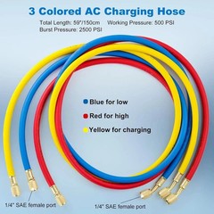 3 Pieces AC Manifold Gauge Hose Kit, Refrigerant Charging Hoses 1/4 SAE, 5FT …