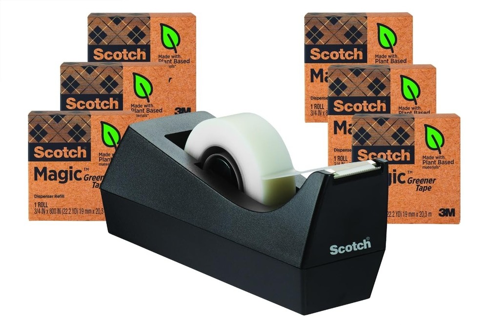 Scotch Magic Greener Tape Plant Based 3 4 W x 900 L Eco Friendly Dispenser