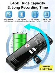 64GB Digital Recorder with Voice Activation – 4552 Hours for Lectures & Meetings
