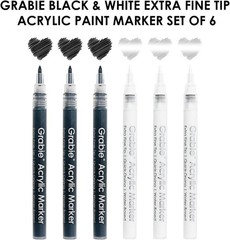 Black & White Extra Fine Tip Acrylic Paint Marker Set, 6 Pack, 0.7mm Acrylic