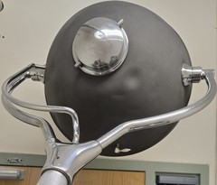 Large 9′ Antique Industrial Surgical Light Chrome & Gray In Original Condition