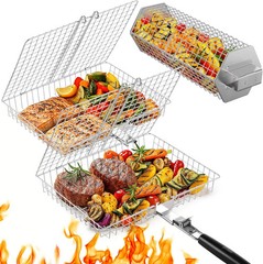 Grill Baskets for Outdoor Grilling, 3PCS Grilling Baskets with Removable Handle,