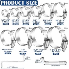 222pcs Stainless Steel Hose Clamps Assortment Kit 1/4-2-3/4 inch Worm Gear Au…