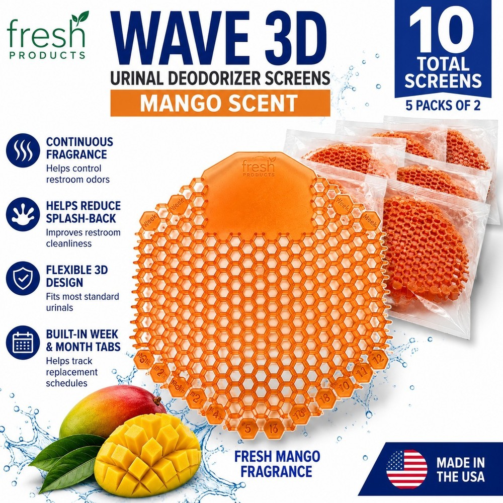 Fresh Products Wave 3D Urinal Deodorizer Screens Mango 10 Pack 3WDS-F-04