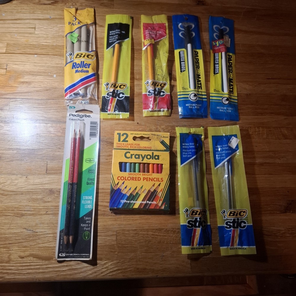 Vintage 1980s Bic Crayola pens color Papermate pencils NOS Lot