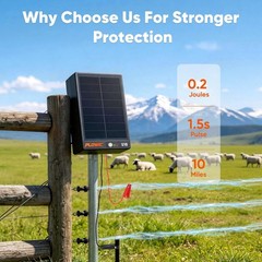 Solar Electric Fence Charger for Livestock: 0.2J 10 Miles Electric Fence Energiz