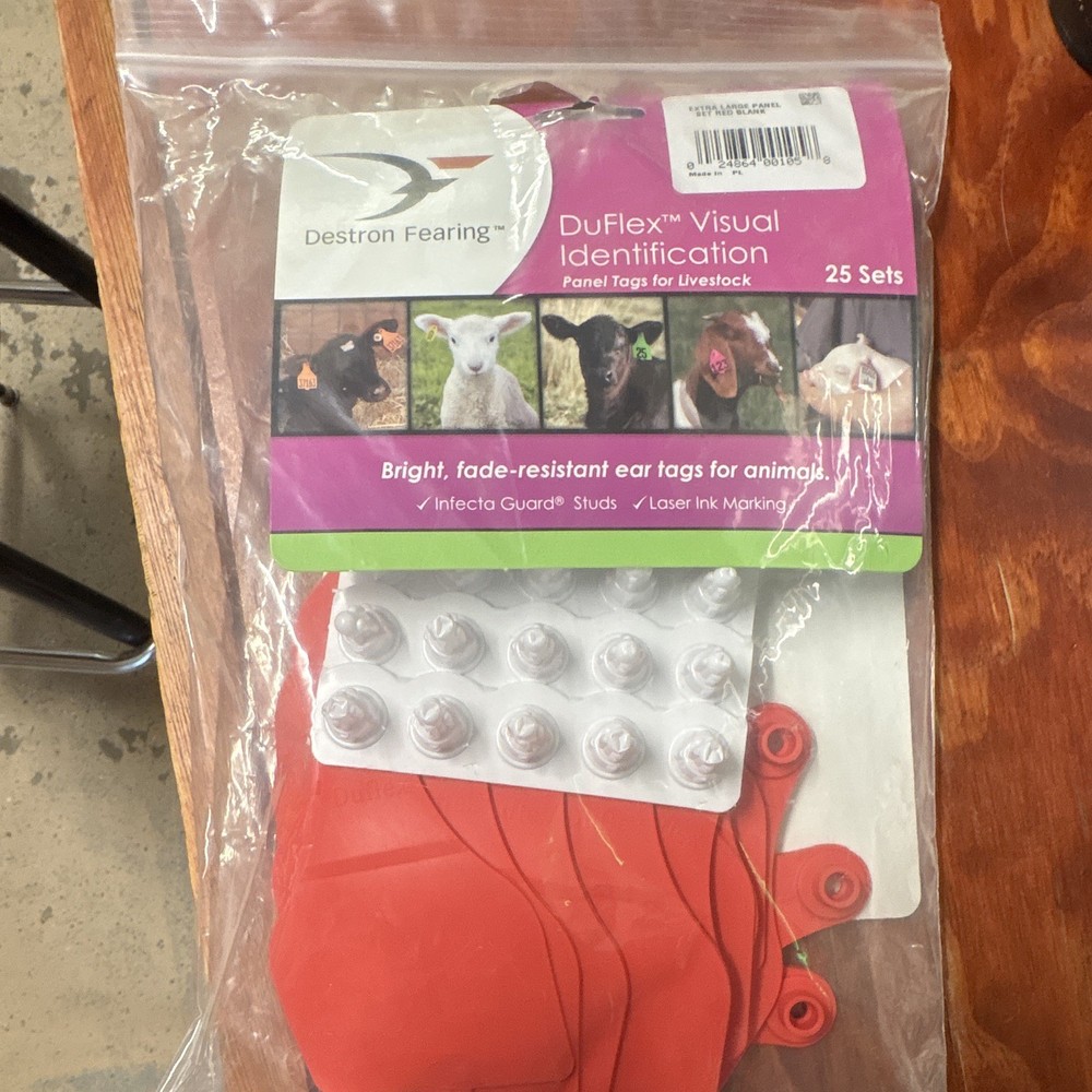 Extra Large Red Destron Fearing DuFlex Visual Identification Ear Tags 25 Sets