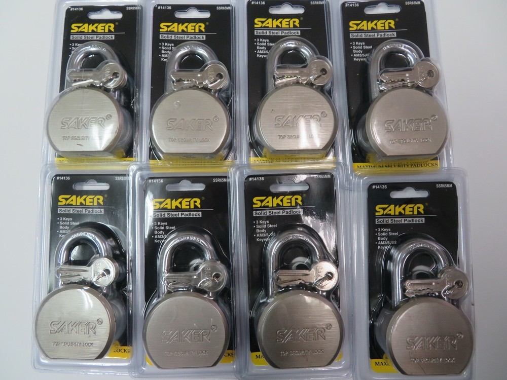 Lot 12 Saker 65mm Steel Ball Pad Lock / Keyed Same